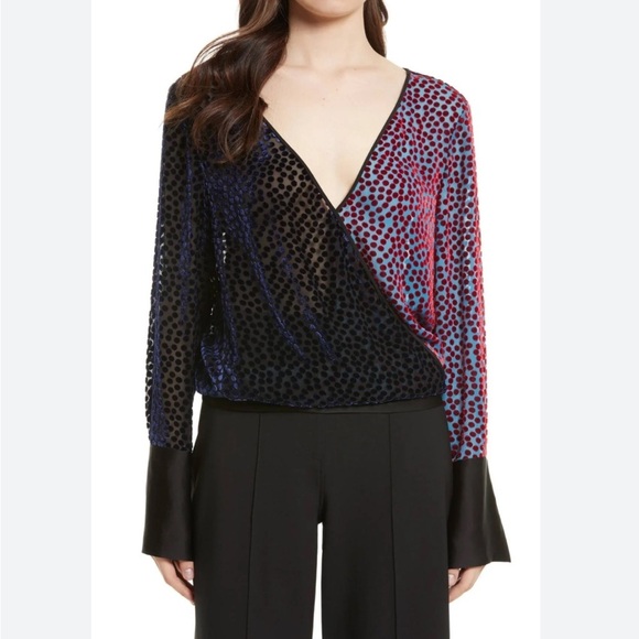 Diane Von Furstenberg Pink and Blue Wrap Blouse - Picture 6 of 16